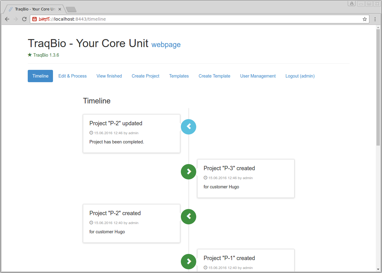 TraqBio timeline view